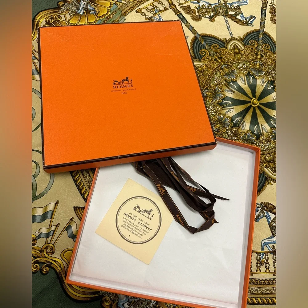 Hermes Silk Reversible Opera Scarf LUNA PARK Carrousel Print; 70.5x11.5" - Picture 13 of 13